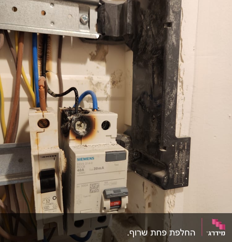 מפסק חשמלי עם חוטים צבעוניים ולוח חשמל